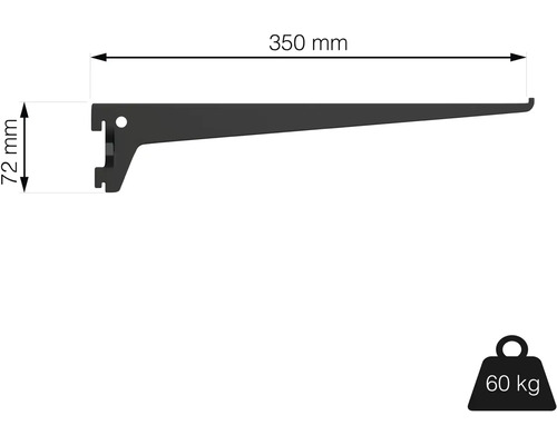 Konzola police s rozmermi 350 mm x 72 mm a nosnosťou 60 kg