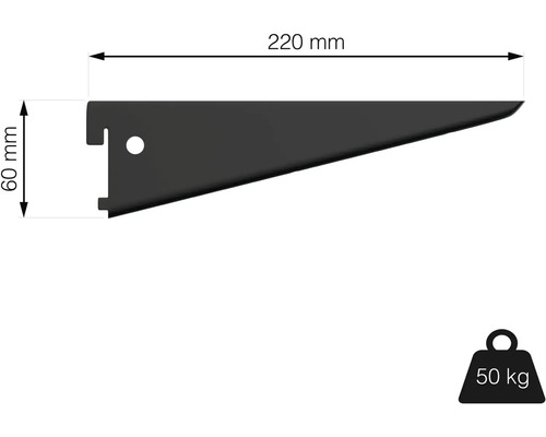 Konzola police s rozmermi 220 mm x 60 mm a nosnosťou 50 kilogramov