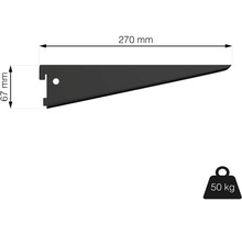 Konzola police s rozmermi 270 mm x 67 mm a nosnosťou 50 kilogramov.
