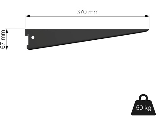 Držiak police s rozmermi 370 mm x 67 mm a nosnosťou 50 kg