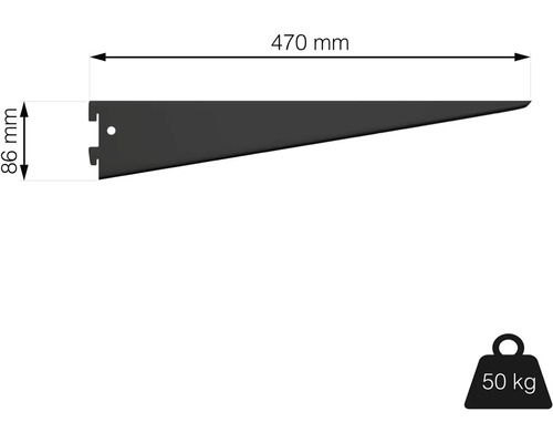 Policový držiak s rozmermi 470 mm x 86 mm, nosnosť 50 kg