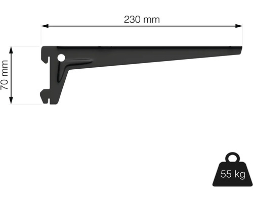 Policový nosník, dĺžka 230 mm, nosnosť 55 kg