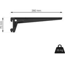 Konzola police s rozmermi 280 mm x 70 mm a nosnosťou 55 kg.