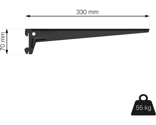 Regálová konzola s rozmermi 330 mm x 70 mm a nosnosťou 55 kg