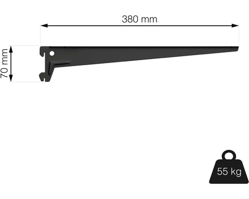 Polica s rozmermi 380 mm dĺžka a 70 mm výška, maximálna nosnosť 55 kg