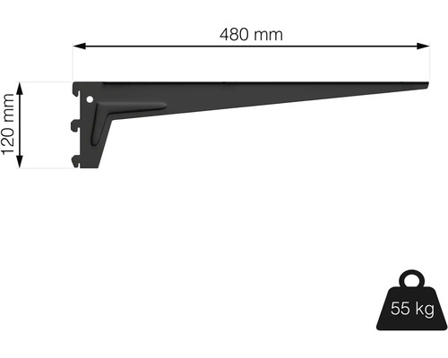 Konzola police s rozmermi 480 mm krát 120 mm a nosnosťou 55 kg