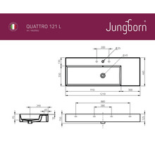 Technický nákres umývadla Jungborn Quattro 121 L s rozmermi