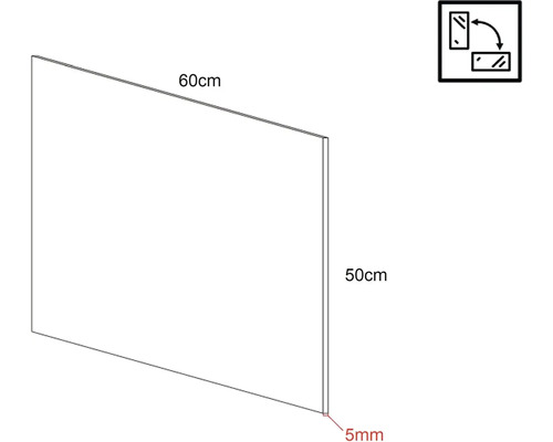 Obdĺžnikové zrkadlo s rozmermi 60 x 50 centimetrov a hrúbkou 5 milimetrov