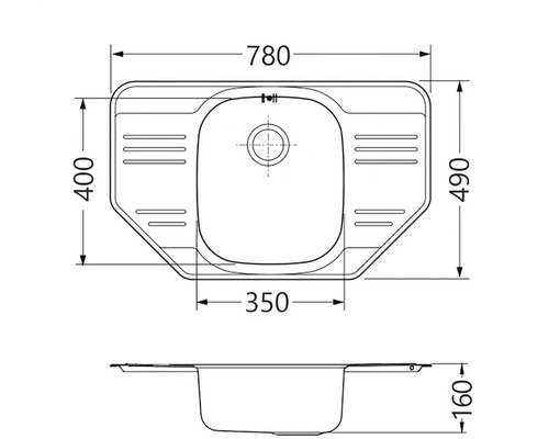 Technický nákres umývadla s rozmermi