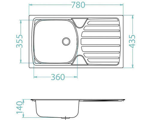Nákres drezu s odkvapkávacou plochou a rozmermi