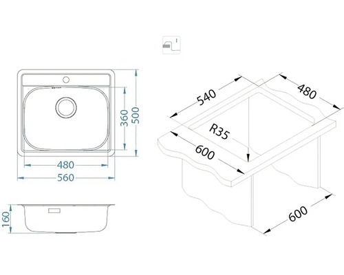 Nákres drezu s rozmermi