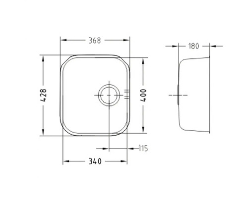 Technický nákres drezu s rozmermi