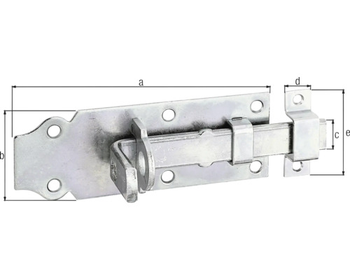 Kovový posuvný zámok s rozmermi.