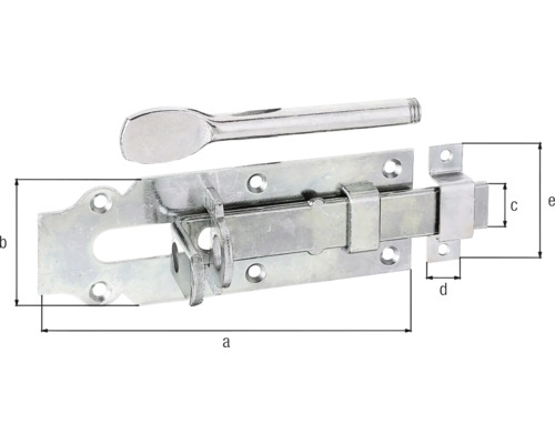 Kovová západka dverí s uvedením rozmerov