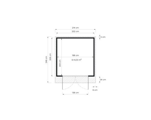 Technický nákres záhradného domčeka s rozmermi