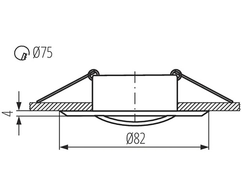 Technický výkres vstavaného svietidla s rozmermi 75 mm a 82 mm