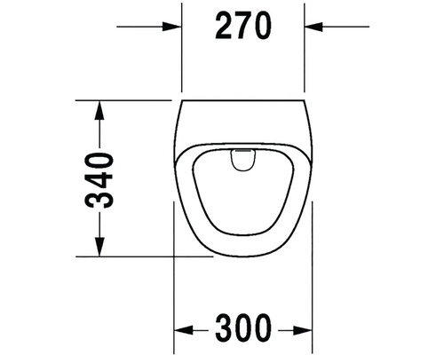 Technický nákres závesného WC s rozmermi 270 mm šírka, 340 mm výška a 300 mm hĺbka.