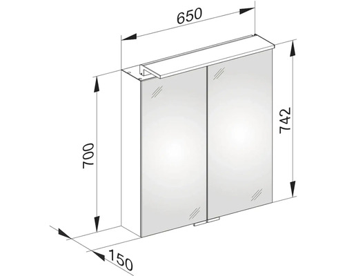 Obrázok zrkadlovej skrinky s rozmermi