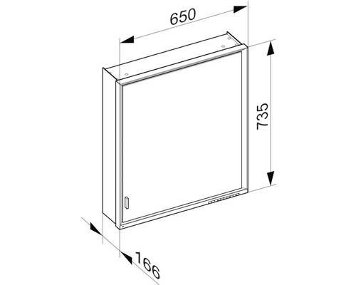Technický nákres zrkadlovej skrinky s rozmermi