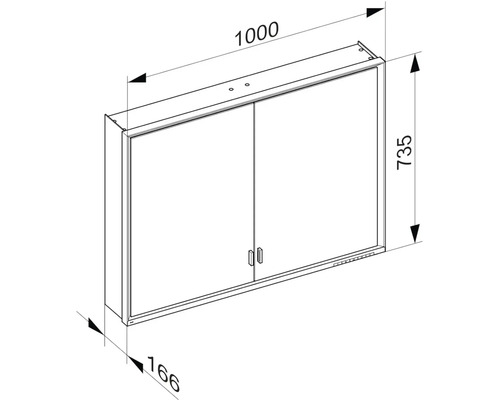 Nákres zrkadlovej skrinky s rozmermi