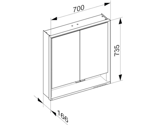 Obrázok zrkadlovej skrinky do kúpeľne s rozmermi.