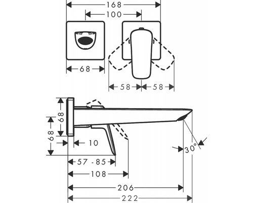 Technický nákres závesného WC s rozmermi