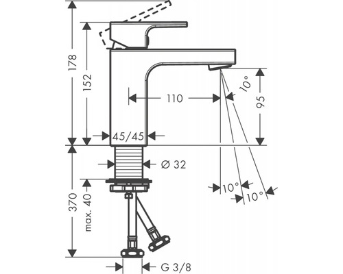 Technický výkres armatúry s rozmermi.