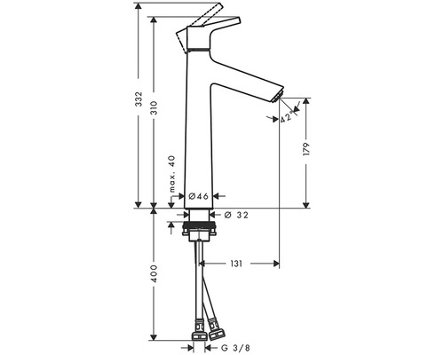 Technický nákres batérie s rozmermi