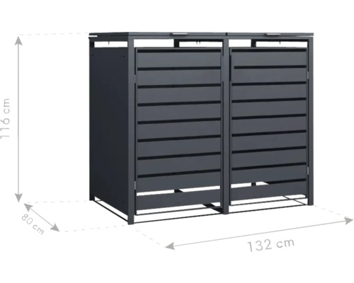 Dvojitý box na odpadkové koše s rozmermi 116 x 132 x 80 cm