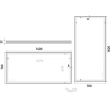 Technický nákres zrkadla s rozmermi 1400 x 700 mm.