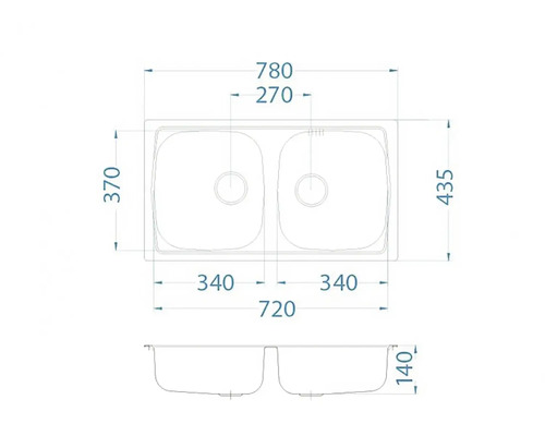 Obrázok rozmerov drezu s dvomi misami