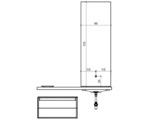 Technický nákres skrinky pod umývadlo s rozmermi