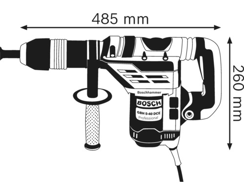 Vŕtacie kladivo Bosch s rozmermi 485 mm a 260 mm