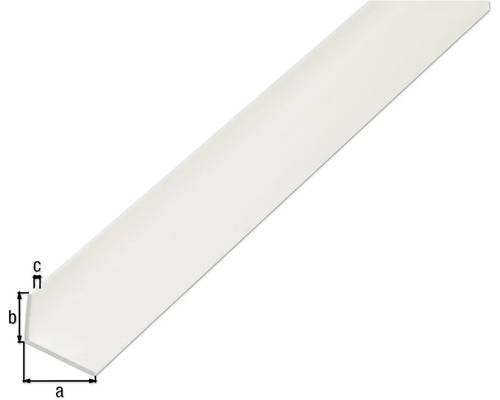 Plastová rohová lišta s rozmermi a, b a c.