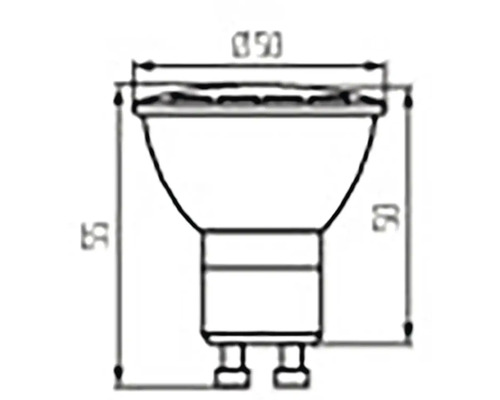 Nákres lampy s rozmermi 50 mm výšky a 50 mm priemeru