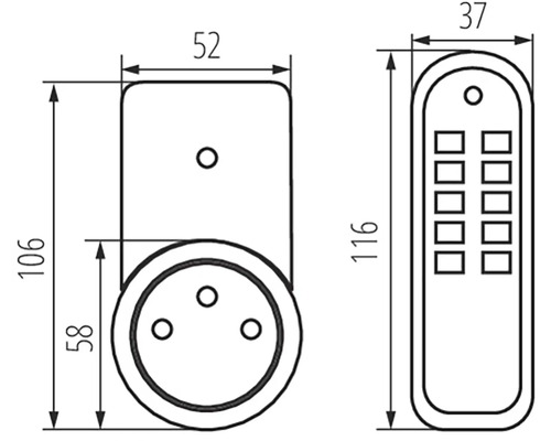 Technický nákres rádiového prijímača a ručného vysielača s rozmermi