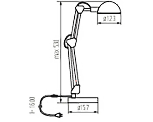 Technický výkres stolnej lampy s rozmermi