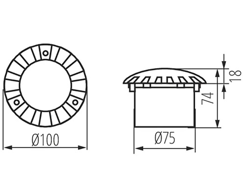 Technický výkres zemného svietidla s rozmermi