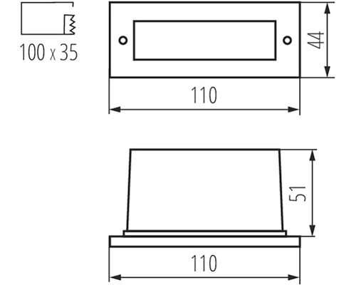 Technický nákres vonkajšieho svietidla s rozmermi