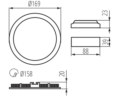 Technický výkres s rozmermi svietidla