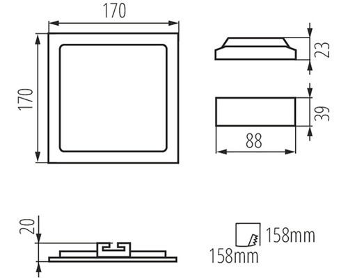 Technický nákres sprchového odtoku s rozmermi
