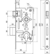 Technický výkres zadlabacieho zámku s rozmermi