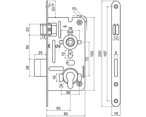 Technický nákres zapusteného zámku s rozmermi.