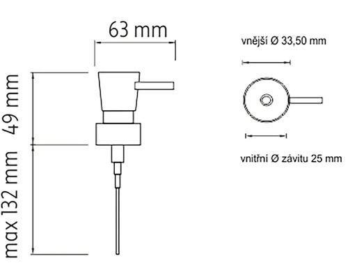 Technický nákres dávkovača mydla s rozmermi