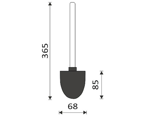 Technický nákres lopaty s rozmermi 365 mm dĺžka, 68 mm šírka a 85 mm výška.