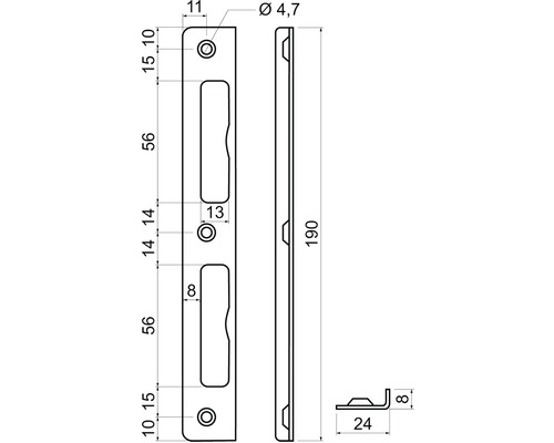 Technický nákres kovania dverí s rozmermi