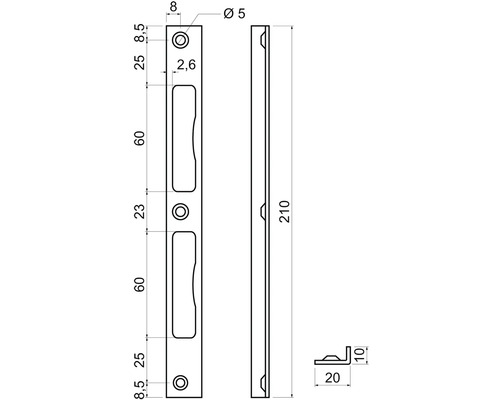Technický nákres kovania dverí s rozmermi