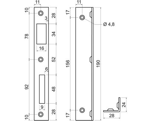 Technický nákres dverovej zárubne s rozmermi
