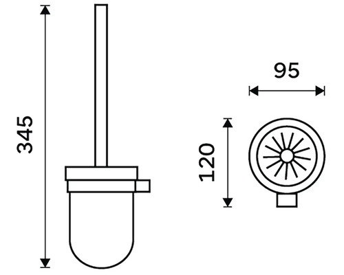 Technický nákres WC kefy s rozmermi