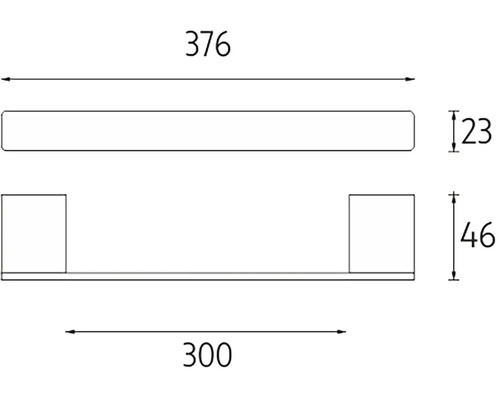 Technický nákres nástennej police s rozmermi